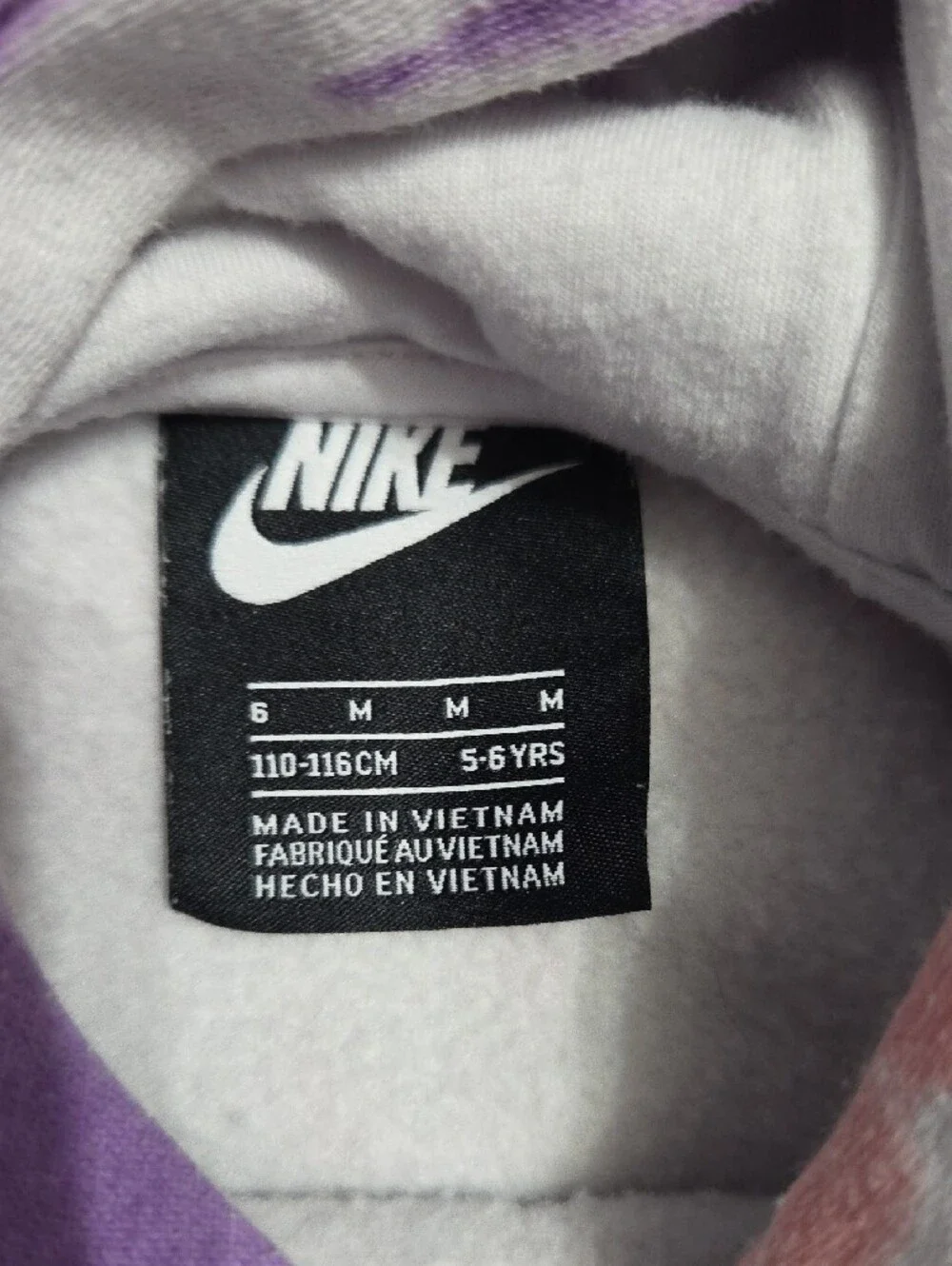 Nike Kids Purple and Pink Tie-Dye Hoodie with Blue Logo